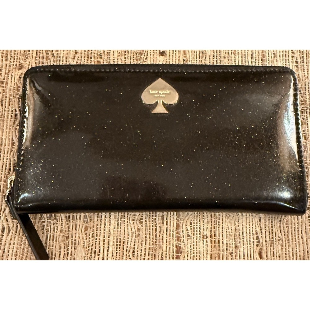 Kate Spade Stacy Black starry Glitter Bug Zip Around Long Wallet Coated